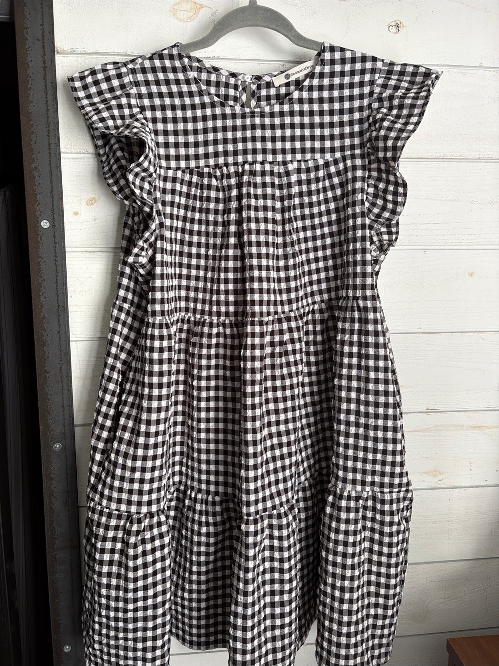 Black & White Gingham Ruffle Tiered Women’s Dress with pockets